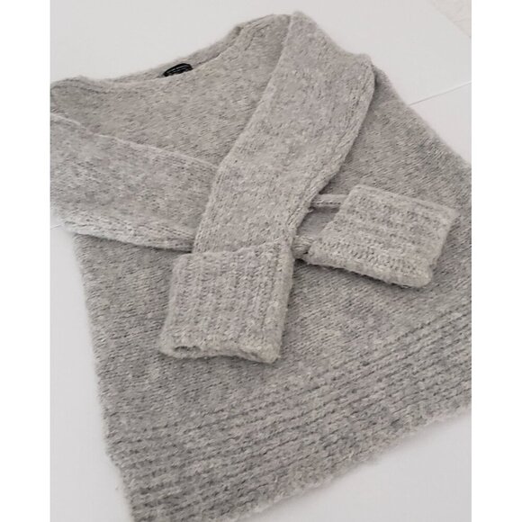 CLUB MONACO Matalin Alpaca Wool Wide Scoop Neck Grey Chunky Sweater Tunic Medium - Picture 5 of 14